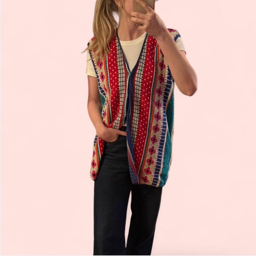 Vintage VTG Lightweight Multicolor Funky Print Vest